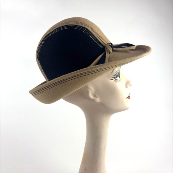 Vintage 60s Mod Fedora Womens Nadelle Beige Black Colorblock Furfelt Hat main image 7